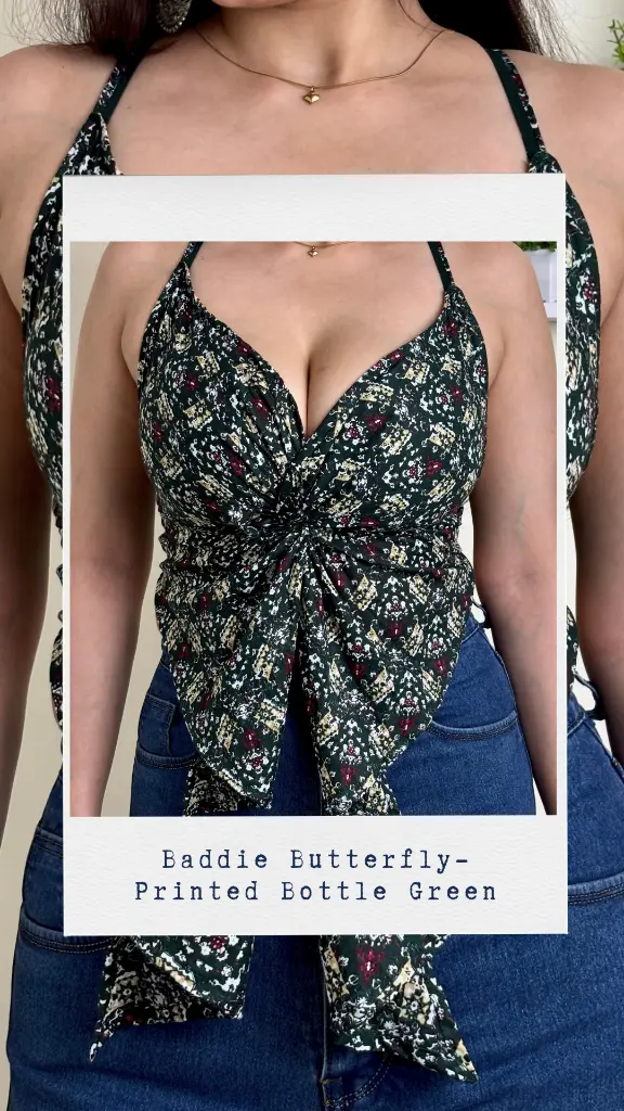 Baddie Butterfly- Printed Bottle Green